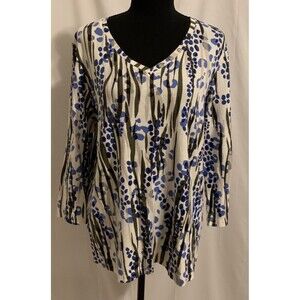 Chicos Size 2 Womens Large L Top Artsy Abstract Print 3/4 Sleeve 100% Cotton